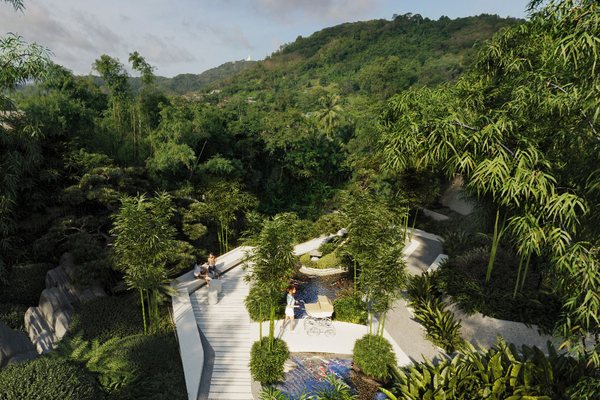 MUTTI Families Villas — tropical garden and stream